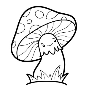 Раскраска сказочный гриб с веселой мордочкой