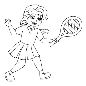 Раскраска девочка с ракеткой играет в бадминтон