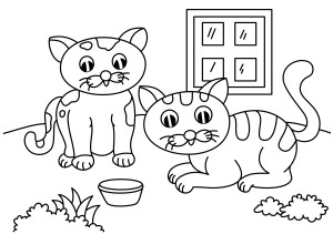 Раскраска мультяшные коты в огороде