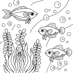 Раскраска рыбки «Суетливое подводное царство»