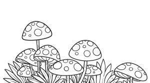 Раскраска грибы поганки на поляне в траве