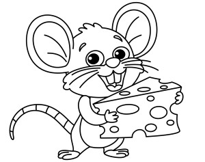 Раскраска мышка держит в лапах сыр