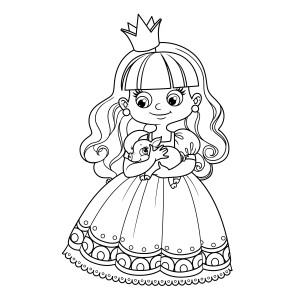 Раскраска мультяшная принцесса с поросенком в руках