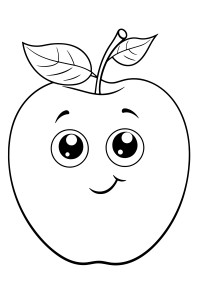 Раскраска мультяшное яблоко с глазами и улыбкой