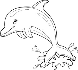 Раскраска мультяшный дельфин над водой