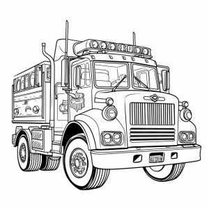 Раскраска большая пожарная машина с мигалками