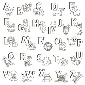 Раскраска английский алфавит с животными