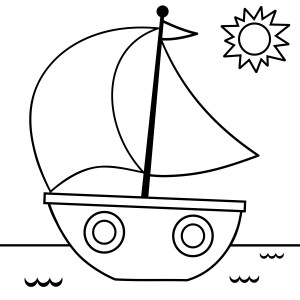 Раскраска игрушечный кораблик и солнце