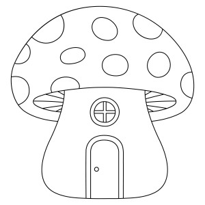 Раскраска большой домик гриб с дверью и окошком