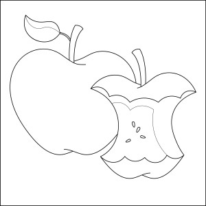 Раскраска надкушенное яблоко