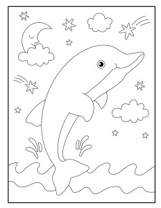 Раскраска дельфин над водой на фоне звезд и луны