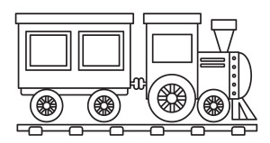 Раскраска игрушечный поезд локомотив с пассажирским вагоном