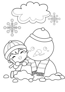 Раскраска снеговик и веселый мальчик