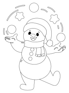 Раскраска снеговик играет в снежки