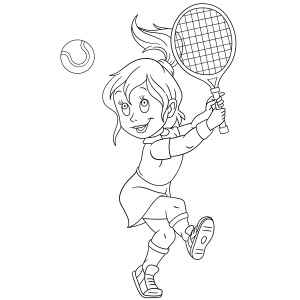 Раскраска милая девочка с ракеткой играет в теннис