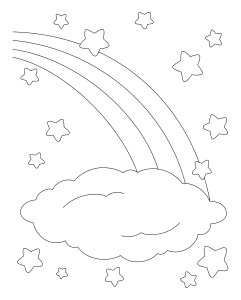 Раскраска радуга и облачко на фоне звезд
