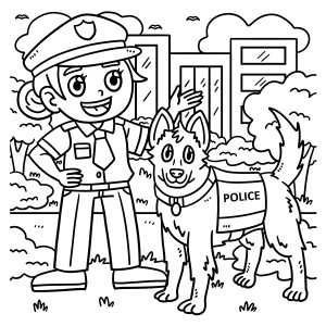 Раскраска полицейский со служебной собакой