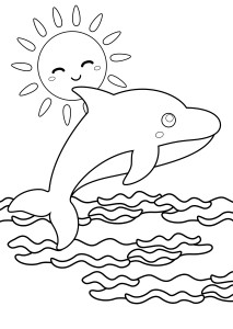 Раскраска дельфин и солнце над водой