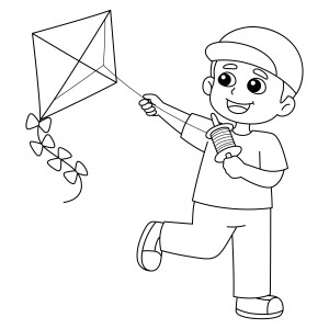 Раскраска мальчик бегает с игрушкой воздушный змей