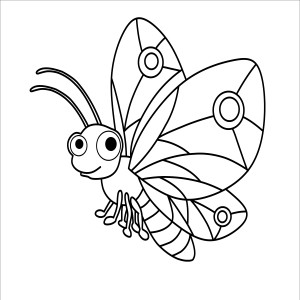 Раскраска радужная бабочка с удивленными глазами