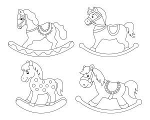 Раскраска четыре игрушки лошадки-качалки