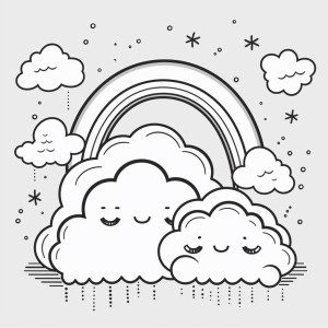 Раскраска два облачка на фоне радуги