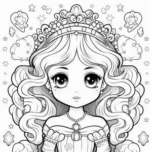 Раскраска принцесса с короной и ожерельем на шее