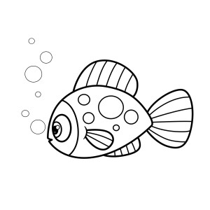 Раскраска мультяшная морская рыба с пузырьками воздуха