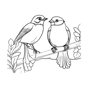 Раскраска две птицы снегири на ветке