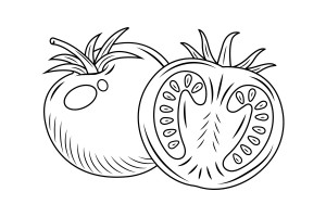 Раскраска фермерский помидор с половинкой