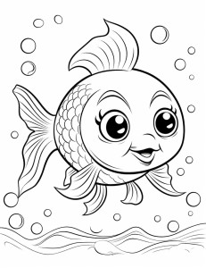 Раскраска рыба с лицом и пузырьками воздуха