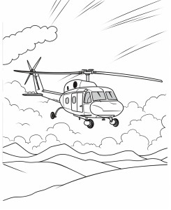 Раскраска вертолет заходит на посадку