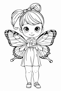 Раскраска кукла девочка с крыльями бабочки