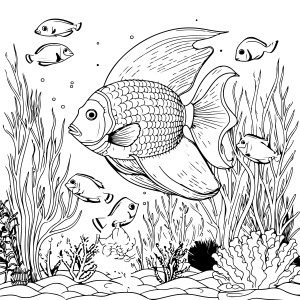Раскраска рыбы в водорослях «Морская гармония»