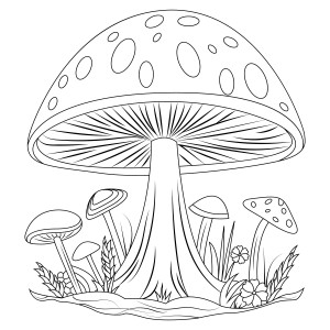 Раскраска рисунок грибы на поляне