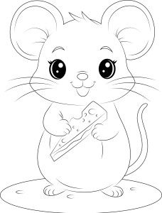 Раскраска милая крошечная мышка с сыром