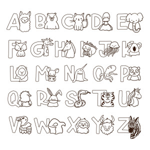 Раскраска английский алфавит с милыми животными