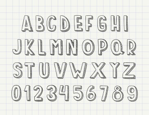 Раскраска крупный английский алфавит с цифрами